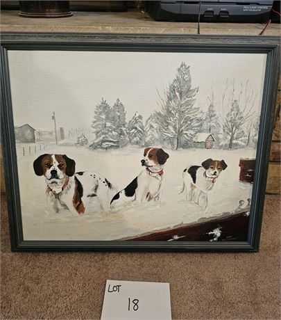 Signed Dave Betteridge Oil On Canvas Hunting Beagle Framed Wall Art
