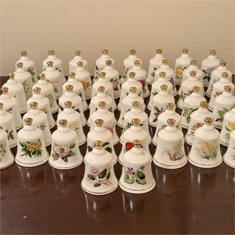 Danbury Mint Set of 50 State Flowers Mini Bells - Bone China, Japan