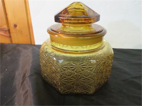 6" Fancy Yellow Glass Buttons & Bows Lidded candy Jar