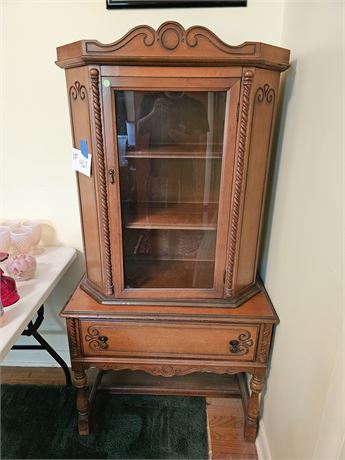 Antique Rope Edge Wood Curio Cabinet