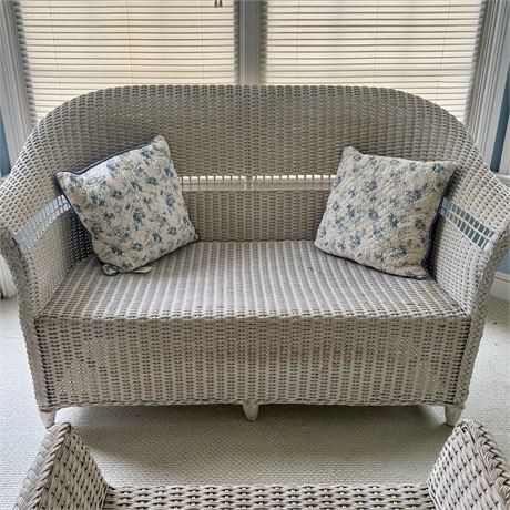 Mid-Century High Quality White Painted Wicker Loveseat