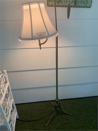 Vintage.Antique Brass Three Legged Floor Lamp With White Shade