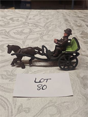 Vintage Cast Iron Horse Drawn Carriage/Buggy With Driver Display/Toy