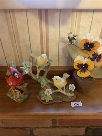 Decorative Bird Figurines Cardinal Faux Flower In Pot & More