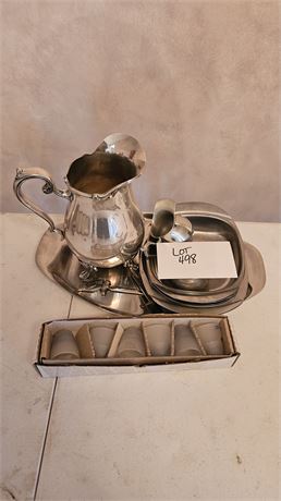 Al-Rama Shot Glasses, Silver Plated Pitcher, Pewter Creamer Sugar & More