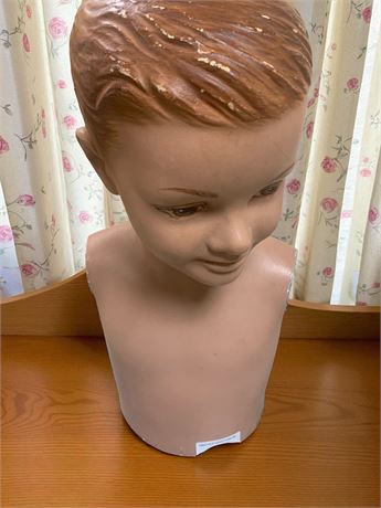 Vintage Mannequin Male Child Head/Torso with Wood Base