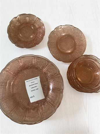 Pink Depression Glass Dishware Set of 19 - Bowls, Plates, Saucers