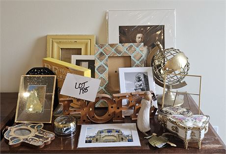 Mixed Decor: Frames, Brass Globe, Wall Decor & More