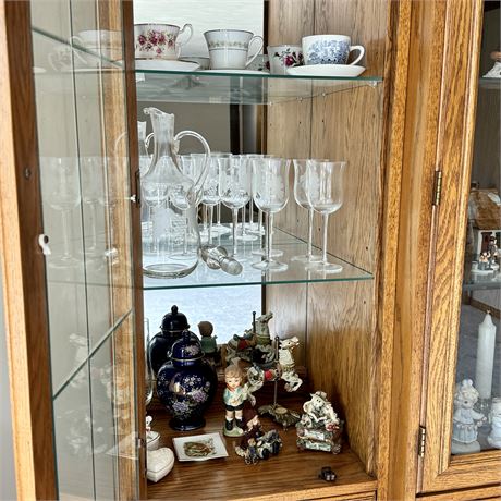 LEFT Curio/Dining Cabinet Contents - Crystal, Teacups, Collectibles