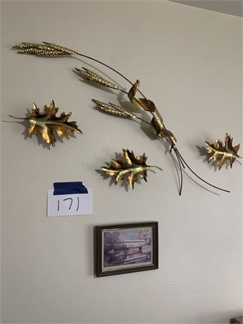 MCM Brass/Copper Wheat Sheaf & Leaves Wall Art