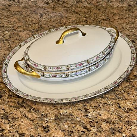 C. 1930's Limoges France Elite Covered Serving Dish and Platters (15.5")