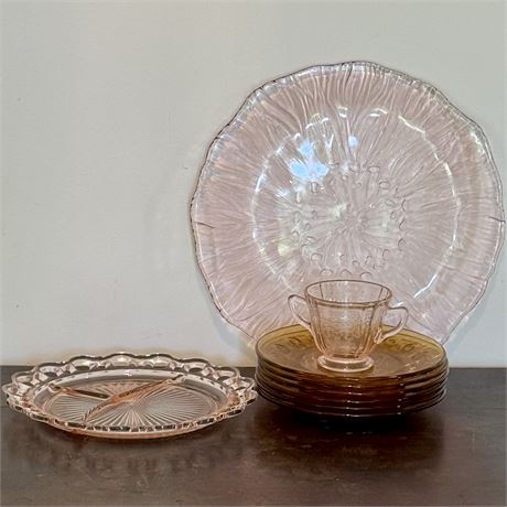 Mixed Pink Depression and Amber Glass Bicentennial Plates