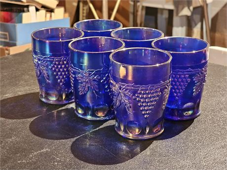 Fenton Blue Lattice & Grape Tumblers