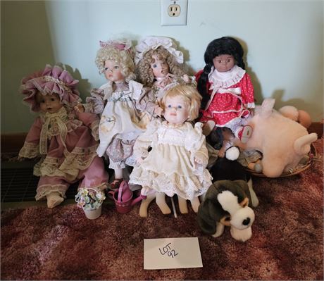 Mixed Doll Lot- Sizes, Maker & Style Vary Plus Plush Animals