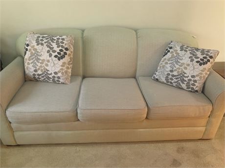 Craftmaster Furniture Light Sage Toned Upholstered Sofa/Couch (W/Throw Pillows)