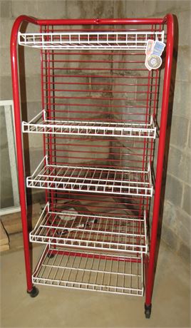 Red & White Metal Shelf On Wheels