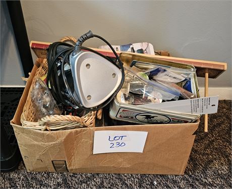 Mixed Box of Sewing Supplies - Iron, Thread, Notions & More