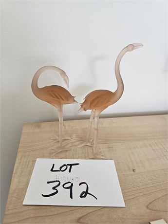 Frosted Satin Glass Standing Pink Crane Bird Figurines