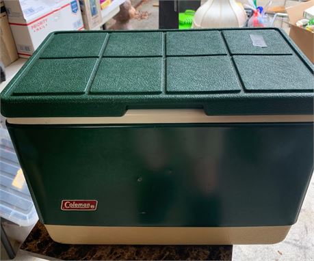 Vintage Coleman Metal & Plastic Green Cooler Ice Box Chest