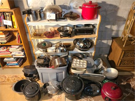 Large Pots, Pans, & Baking Cleanout:Megaware/Encore/Enamelware & Much More