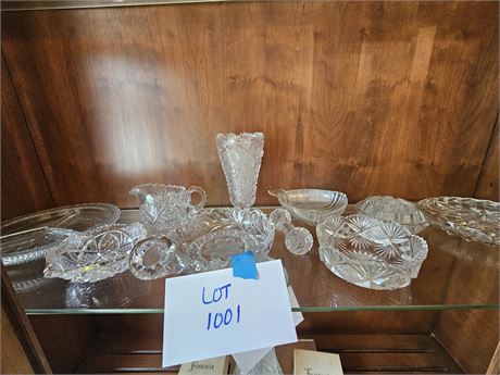 Mixed Clear & Crystal Glass Vase / Spoon Rest / Creamer / Relish Dish & More