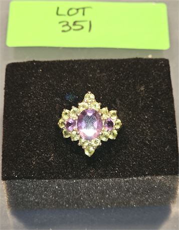 Sterling 925 Purple Topaz / Peridot Ring Sz 10