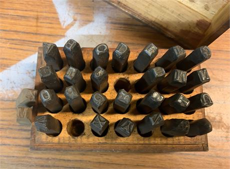 26-Piece Metal Letter Stamp Punch Set in Wood Box (Letter W is Missing)