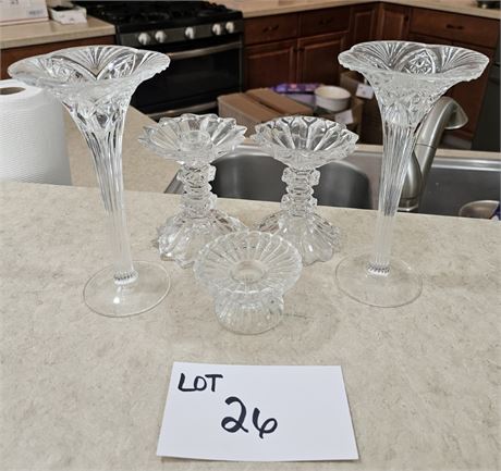 Cristal D' Arques Crystal 8" Candle Sticks, lysestaker 5" Candle Sticks & More