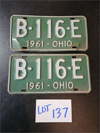 Vintage 1961 Ohio License Plate Set