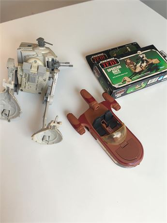 Star Wars Scout Walker Vehicle, Landspeeder, Jedi Speeder Bike Toy Lot