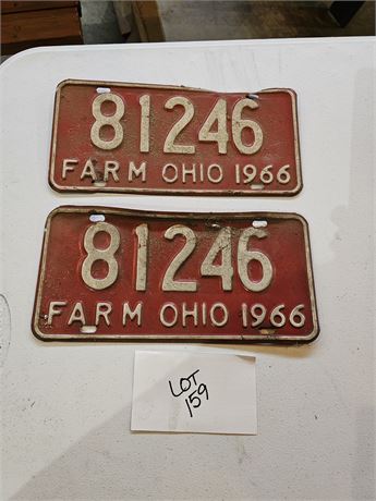 Vintage 1966 Ohio Farm License Plate Set