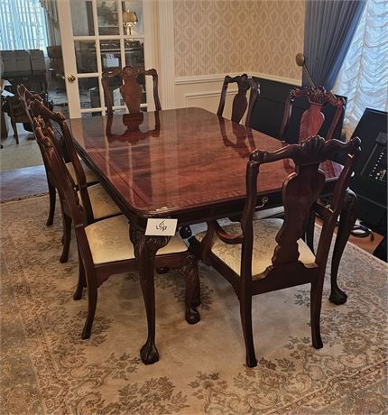 Elegant Bernhardt HighGloss Wood Inlay Dining Table & Chairs With Two Leaves