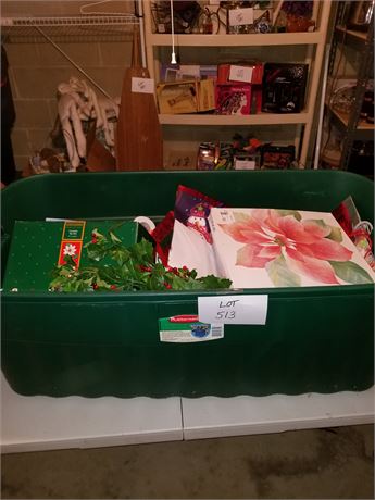 Large Lot Full of Christmas Decor-Bags, Wrapping Paper & Supplies, Teapot & More