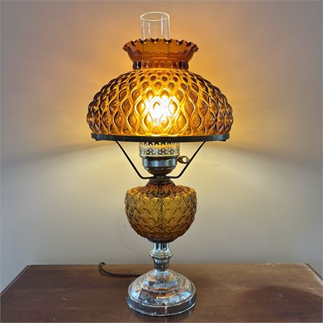 Vintage Quilted Amber Glass Table Lamp