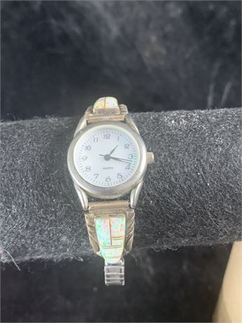 Vintage Evelyn & Edwards James Watch Tips Sterling Silver Opal Inlay