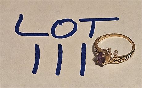 14K Gold Amethyst & Diamond Ring Size 4 1.1 DWT Includes Stone Weight