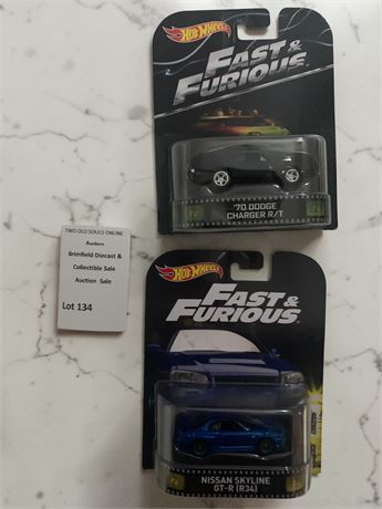 Hot Wheels Fast & Furious Cars 70 Dodge Charger R/T & Nissan Skyline GT -R (R34)
