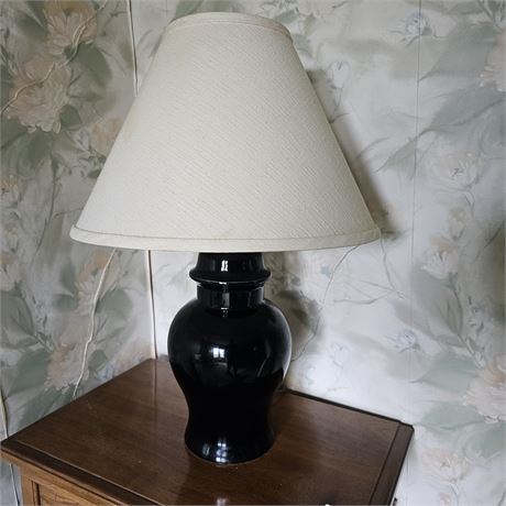 Black Ceramic Table Lamp w/Shade 1 of 2