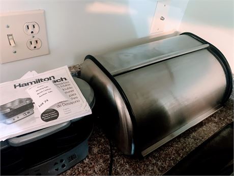 Hamilton Beach Dual Breakfast Sandwich Maker & Stainless Steel Bread Box