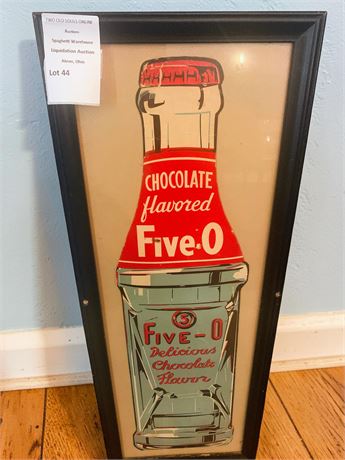 Wood Framed  Five-O Chocolate Flavor Bottle Advertising Sign
