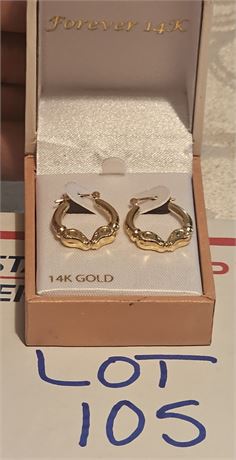 14K Gold Hoop Earrings 0.9 DWT