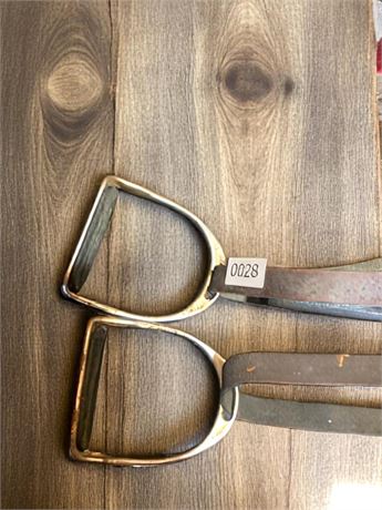 Set of Vintage Metal Horse Stirrups with Leather Straps