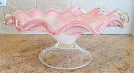 Murano Art Glass Ruffled Pedestal Bowl