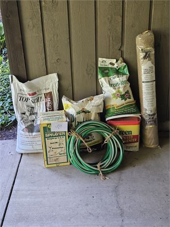 Mixed Lawn Care Lot: Preen Weed, Top Soil, Burlap & More