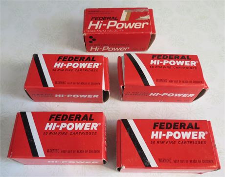 5 Boxes Of 50 Rimfire .22 Long Rifle Ammunition