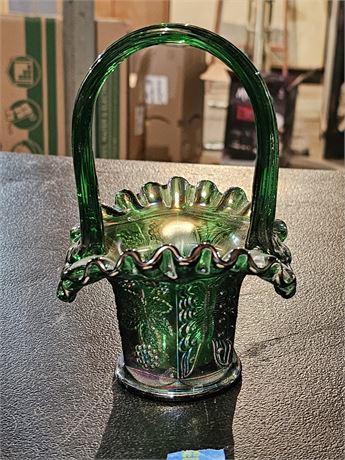 Fenton Carnival Glass Green Butterfly & Berry Basket