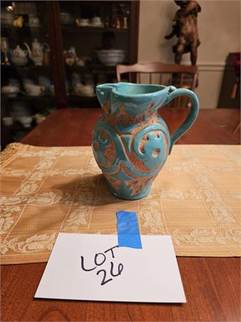 Italy Teal Double Glaze - Applied Handle Pottery Pitcher