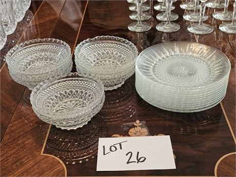 Arcoroc France Salad Plates & Pressed Glass Salad Bowls