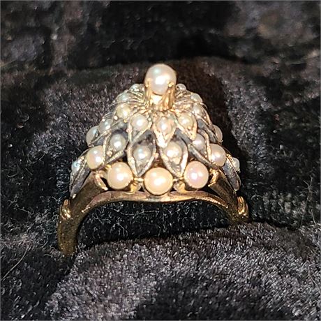 14K Vintage Seed Pearl Cupcake Ring Sz 6.5 - 3.7 dwt