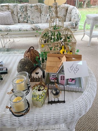 Indoor/Outdoor Garden Lot: Painted Metal Birdcage/Candles/Small Bird Houses&More